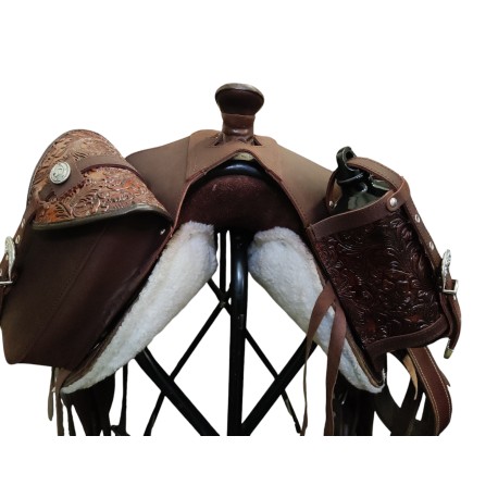 borsa doppia corta exclusive con tasca e porta borraccia in pelle per pomello sella western e sella wade