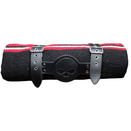 cinghie porta coperta in pelle con teschio centrale per moto custom