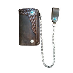 portafoglio medio in pelle  stile western con catena e borchia