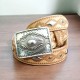 cintura in cuoio stile navajo con fibbia e borchie