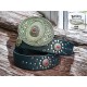 cintura in cuoio nero con fibbia decorata cabochon rosso