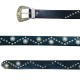 cintura in cuoio nero con fibbia lavora borchie floreali
